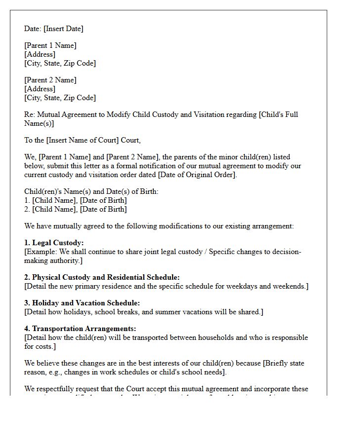 Child Custody Modification Mutual Settlement Letter
