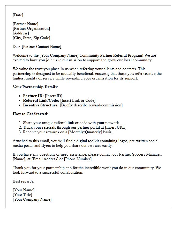 Community Partner Referral Program Welcome Letter