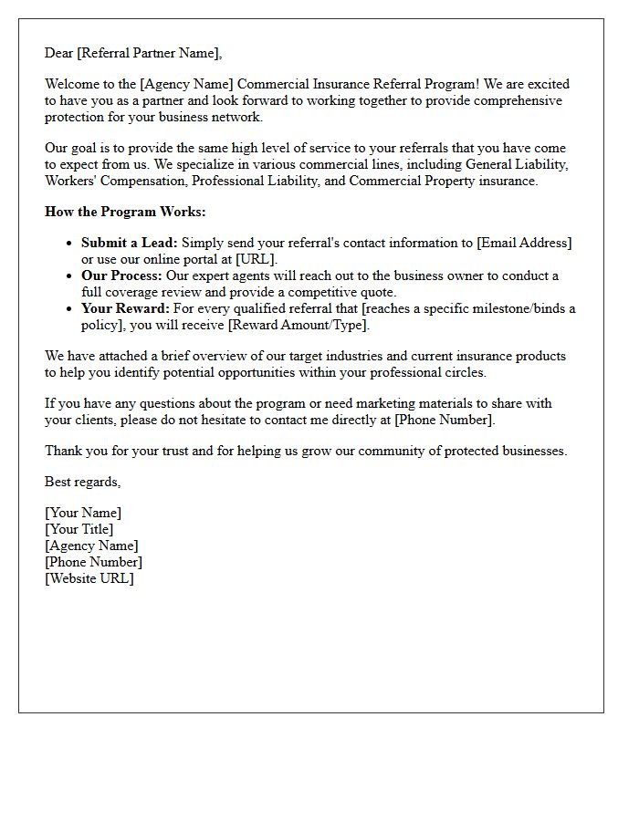 Commercial Insurance Referral Program Welcome Letter
