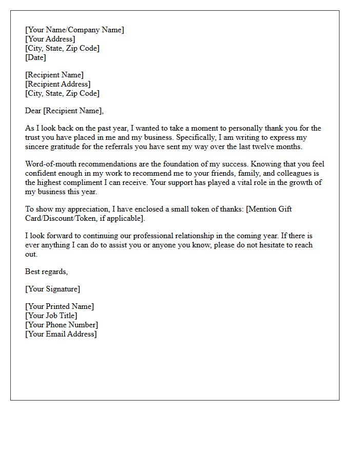 Annual Referral Appreciation Thank You Letter