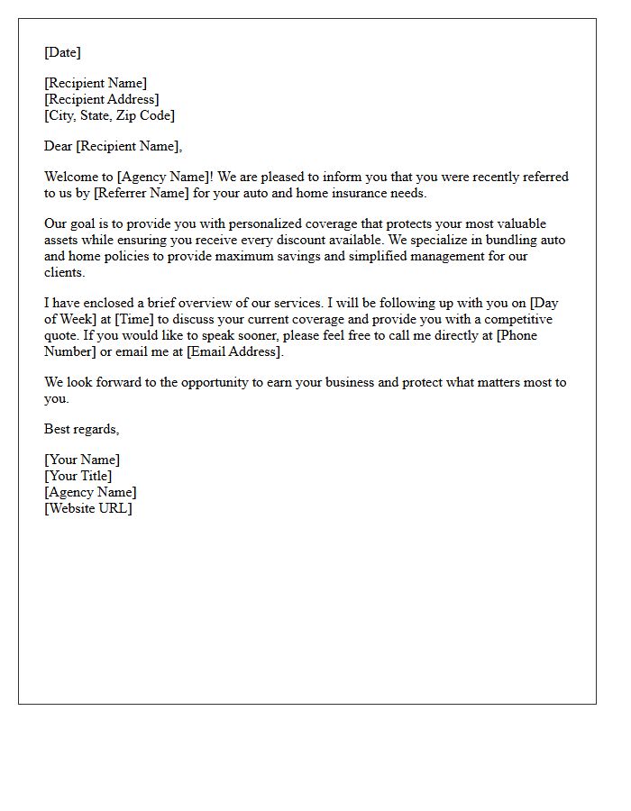 Auto and Home Insurance Referral Welcome Letter