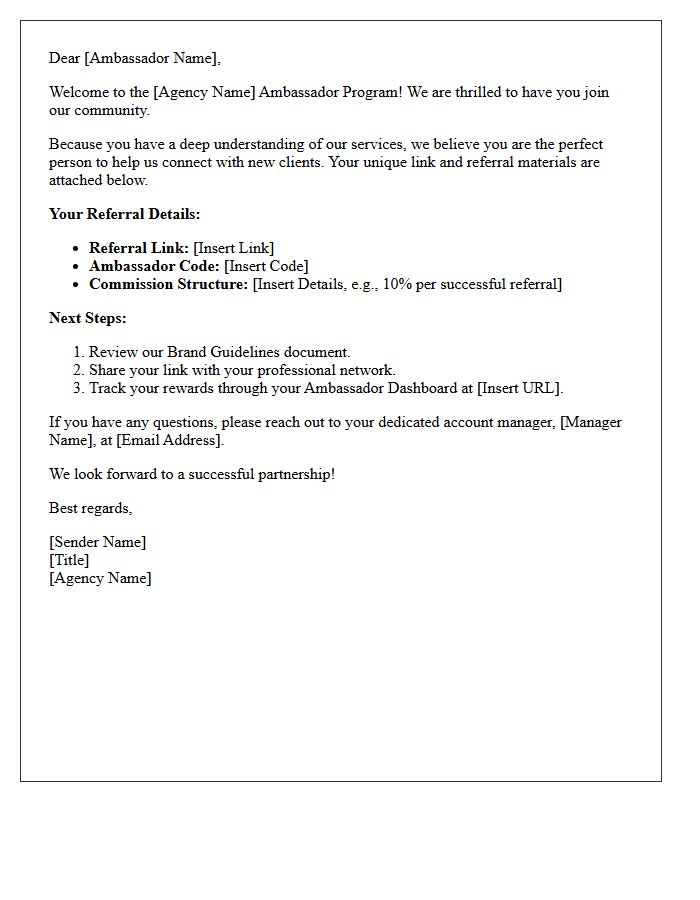 Agency Ambassador Referral Welcome Letter