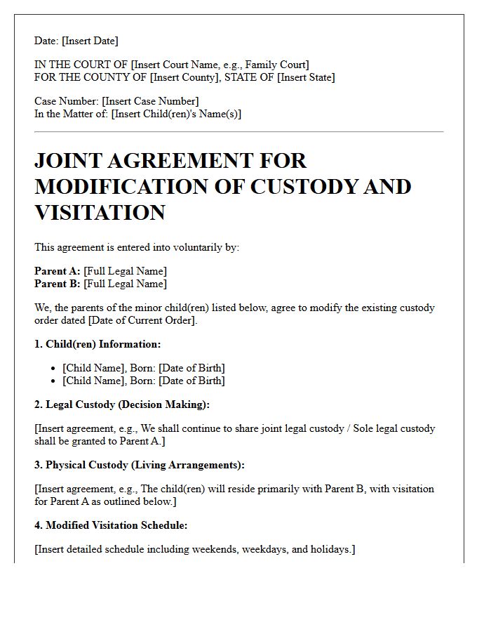 Joint Agreement For Child Custody Modification Letter