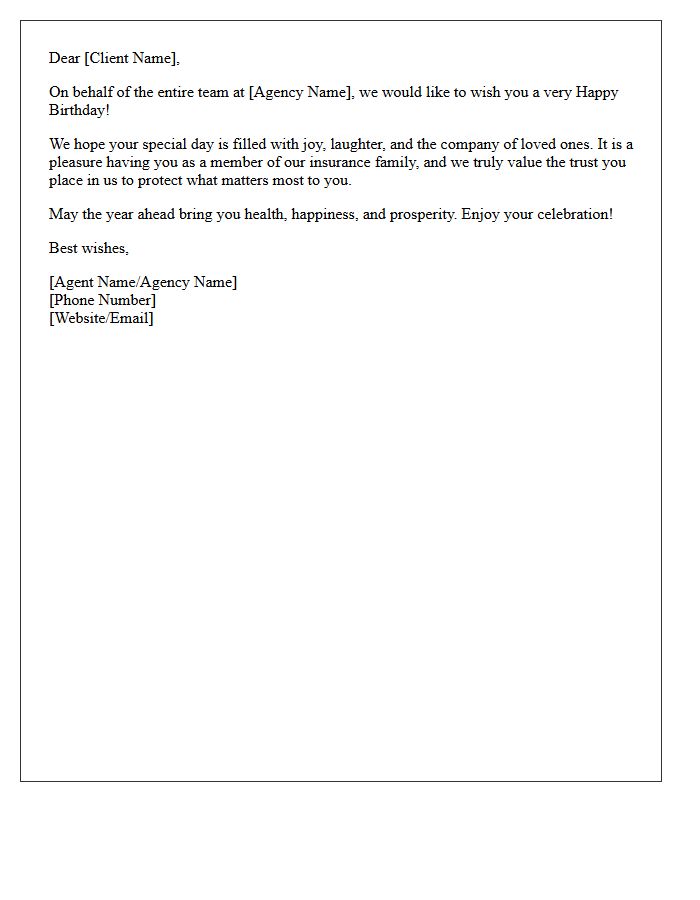 Celebrating Your Special Day Letter From Your Insurance Agents