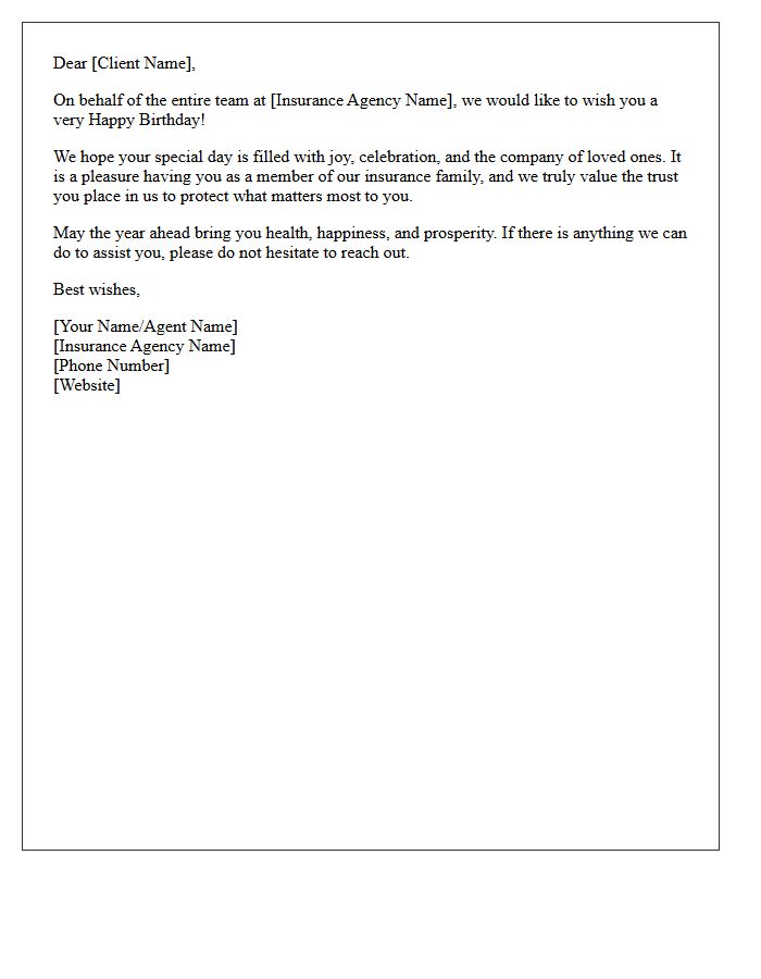 Happy Birthday Letter From Your Partners In Insurance