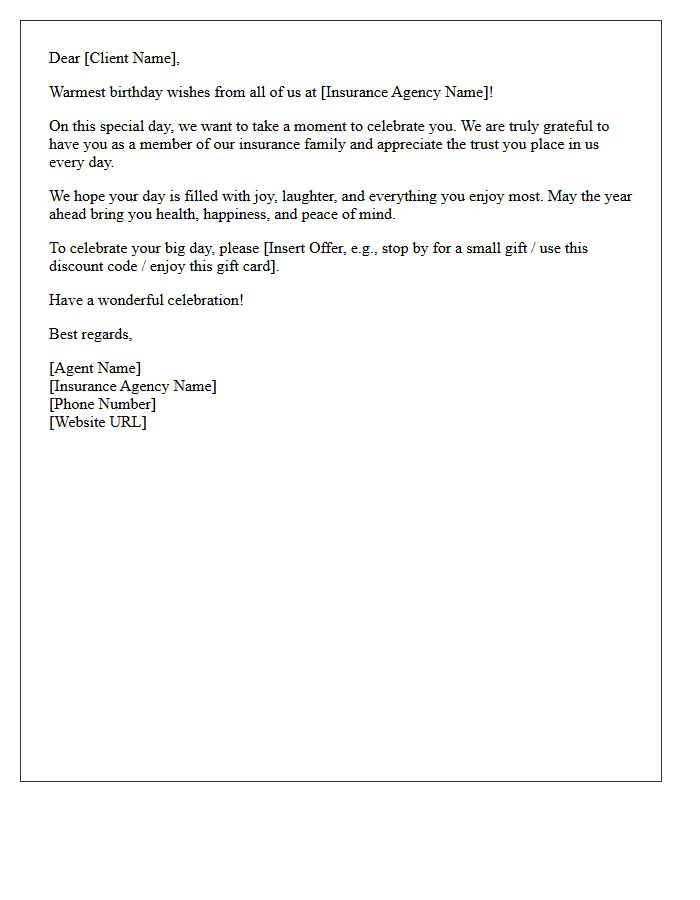Your Birthday Celebration Letter From Our Insurance Office