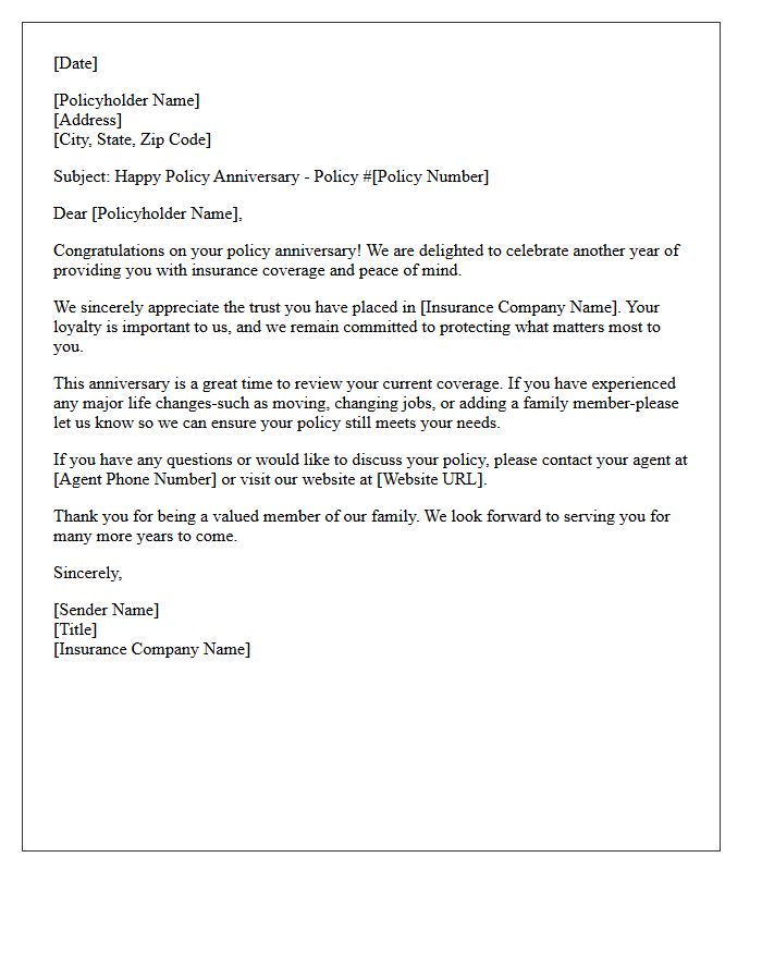 Happy Policy Anniversary Acknowledgment Letter