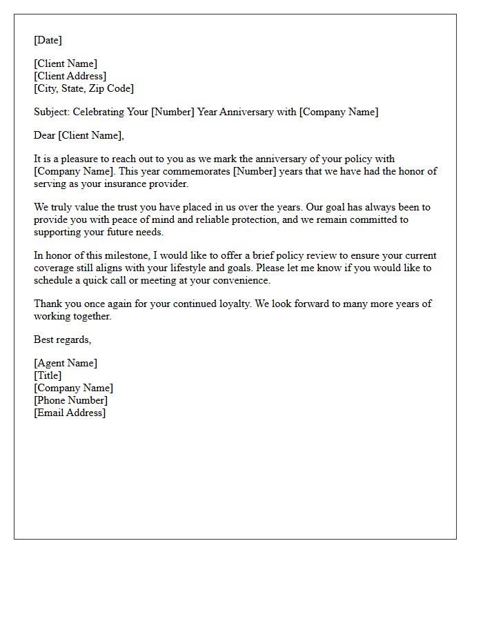 Long-Term Client Policy Anniversary Thank You Letter