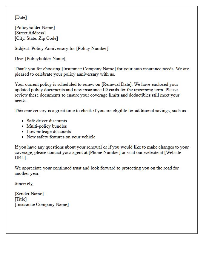 Annual Auto Insurance Policy Anniversary Letter