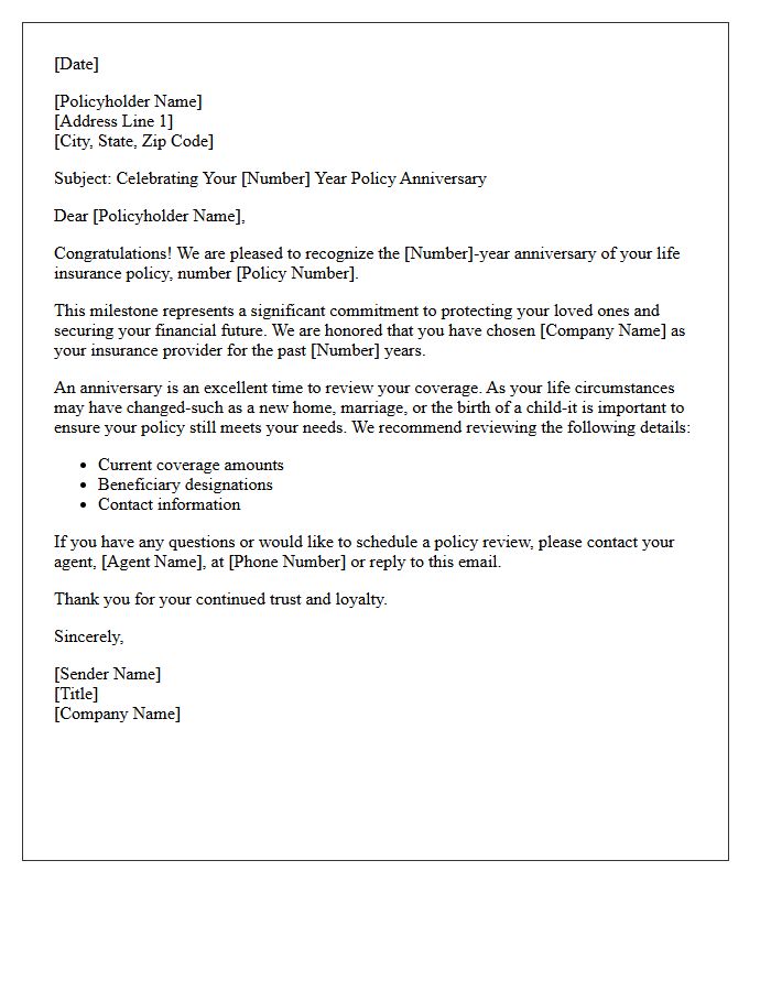 Life Insurance Policy Milestone Anniversary Letter