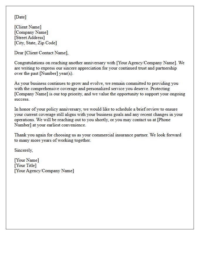 Commercial Insurance Policy Anniversary Appreciation Letter