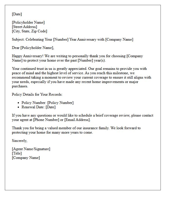 Homeowners Policy Anniversary Recognition Letter