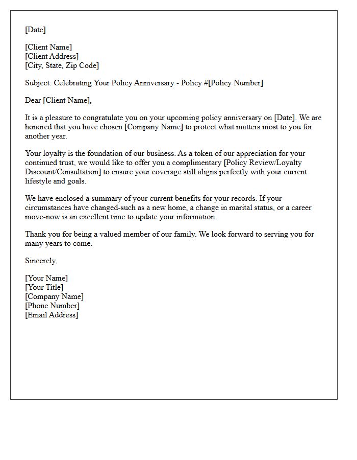 Client Loyalty Policy Anniversary Letter