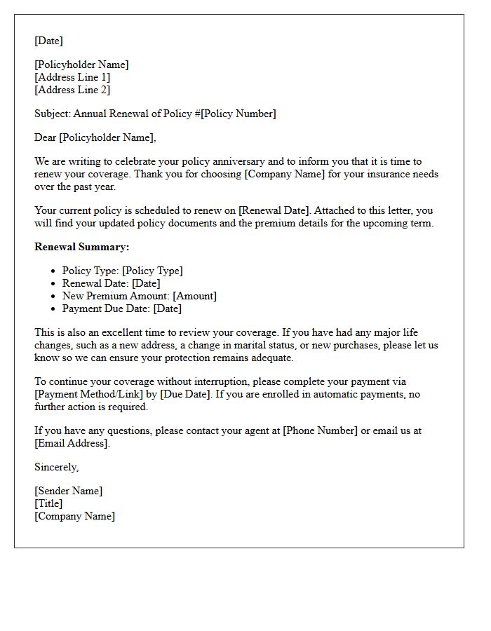 Annual Policy Renewal Anniversary Letter