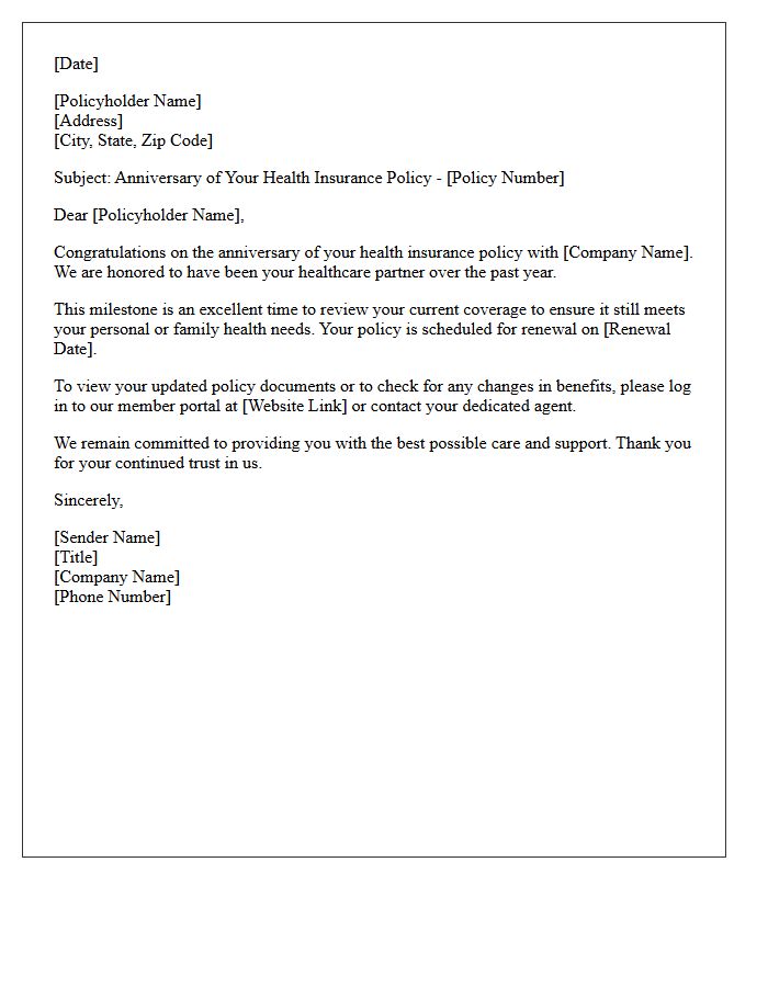 Health Insurance Policy Anniversary Greeting Letter