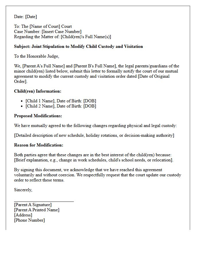 Mutual Consent Child Custody Modification Letter