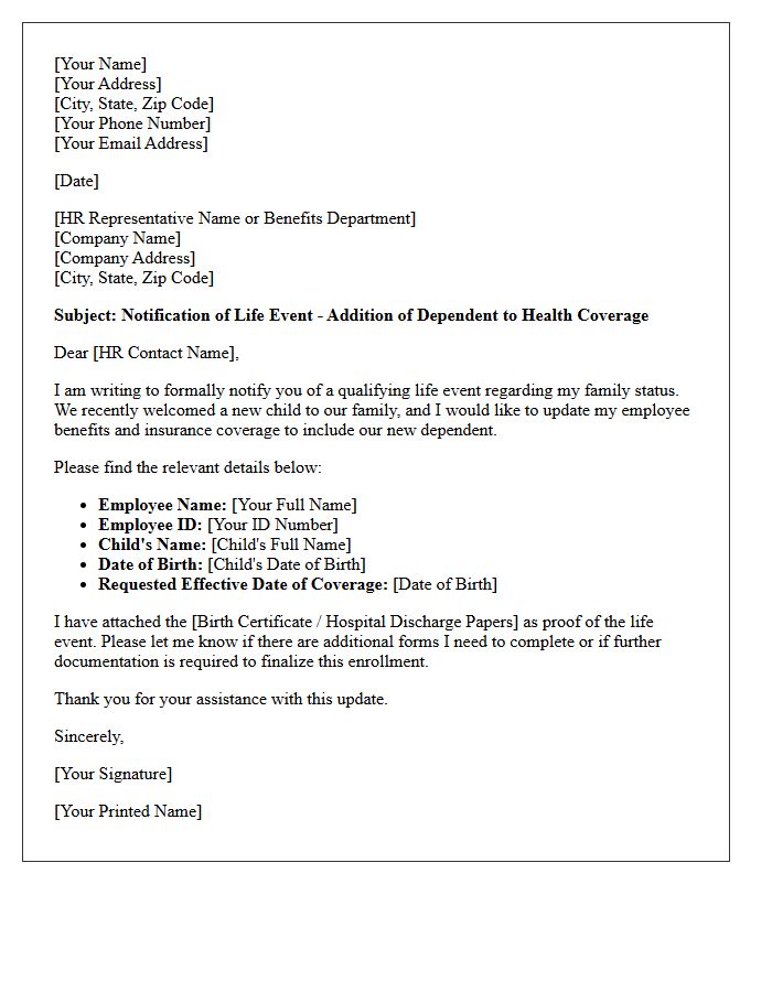 New Baby and Expanding Family Coverage Update Letter