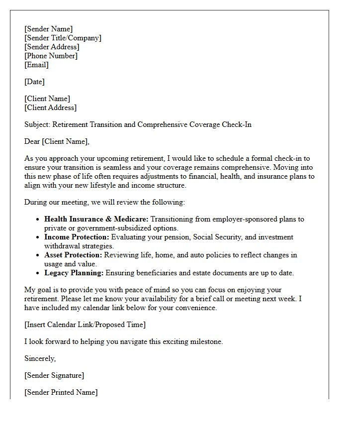 Retirement Transition and Comprehensive Coverage Check-In Letter