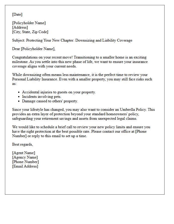 Empty Nester Downsizing and Liability Coverage Letter