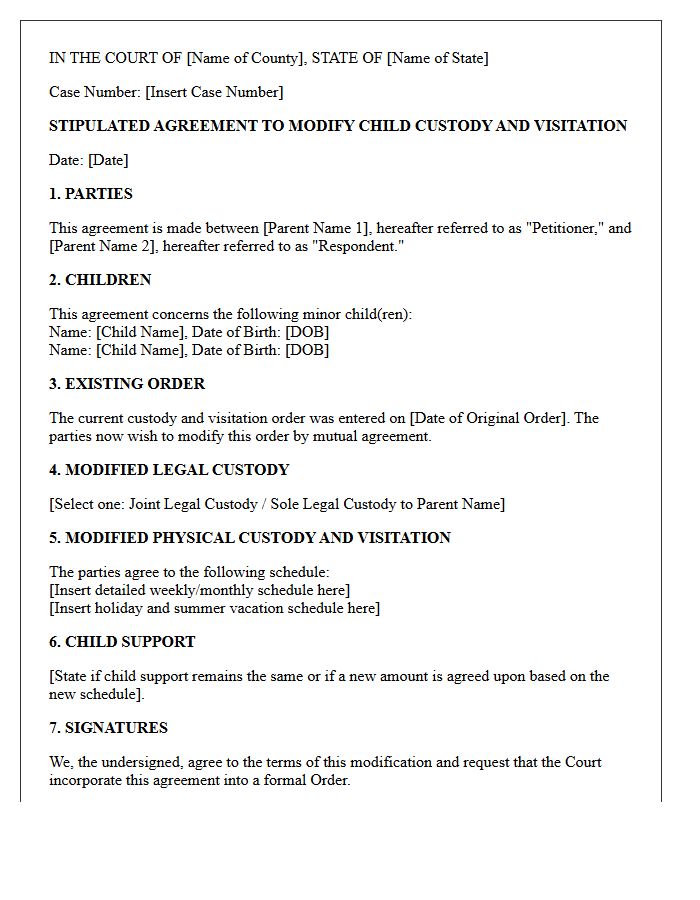 Stipulated Child Custody Modification Agreement Letter