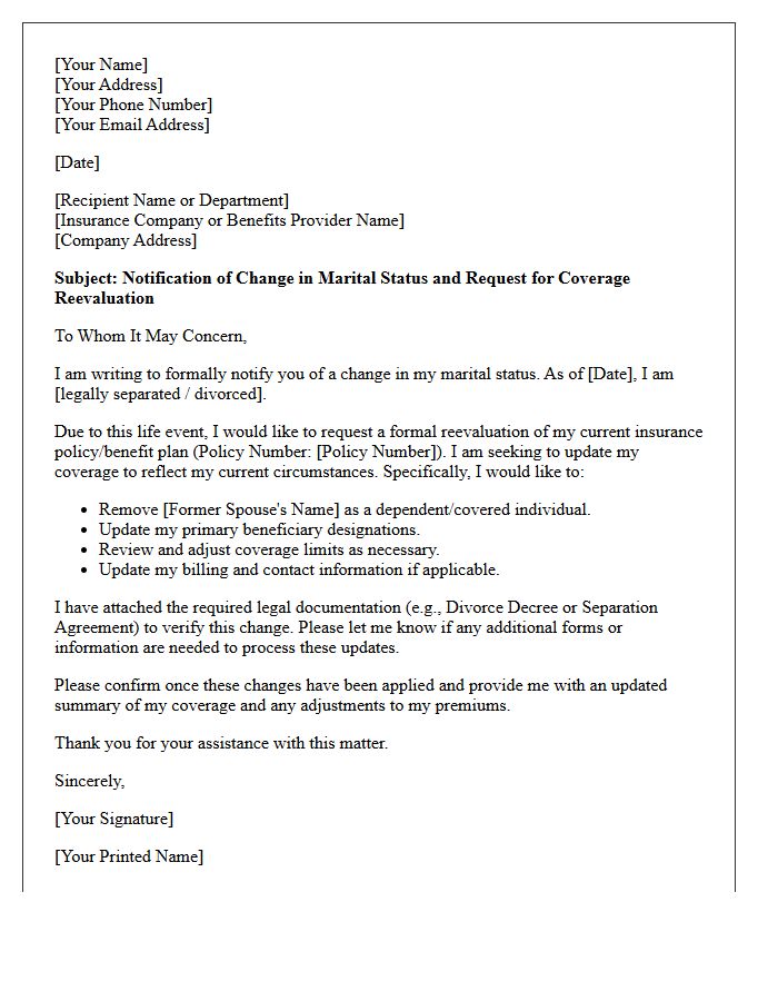 Divorce or Separation Coverage Reevaluation Letter