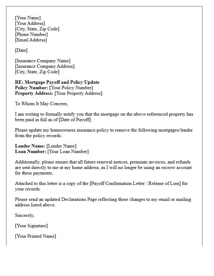Mortgage Payoff and Homeowners Insurance Adjustment Letter