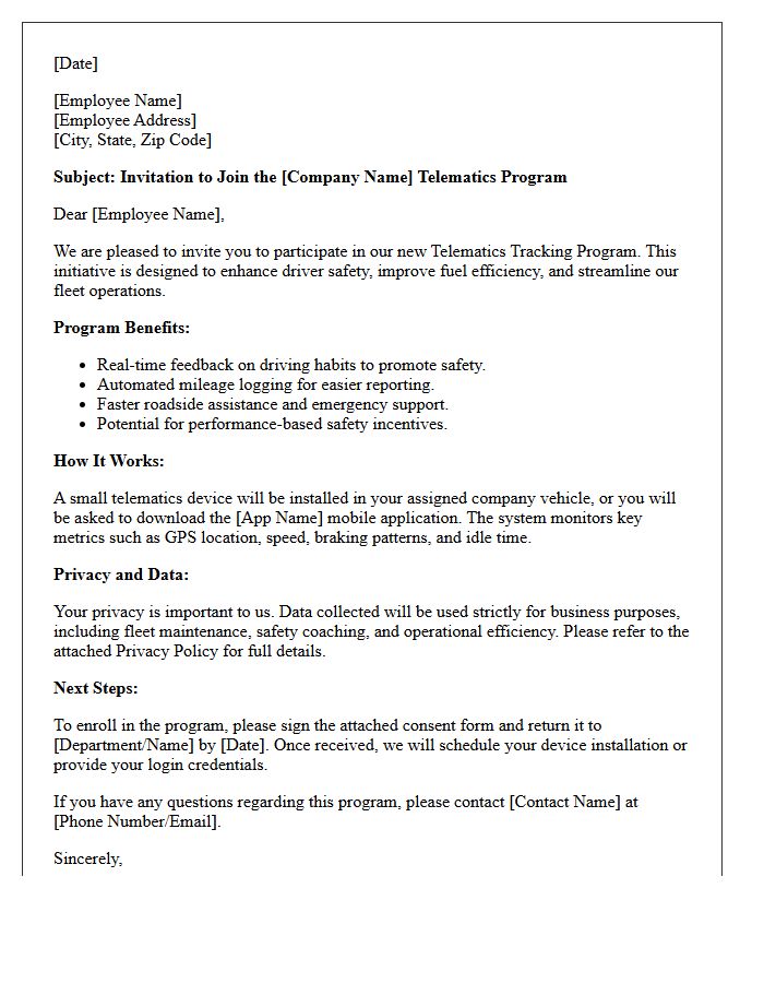 Telematics Tracking Program Invitation Letter