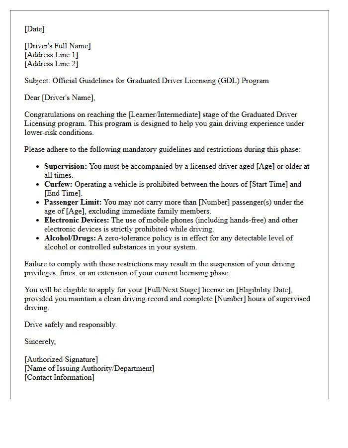 Graduated Driver Licensing Guidelines Letter