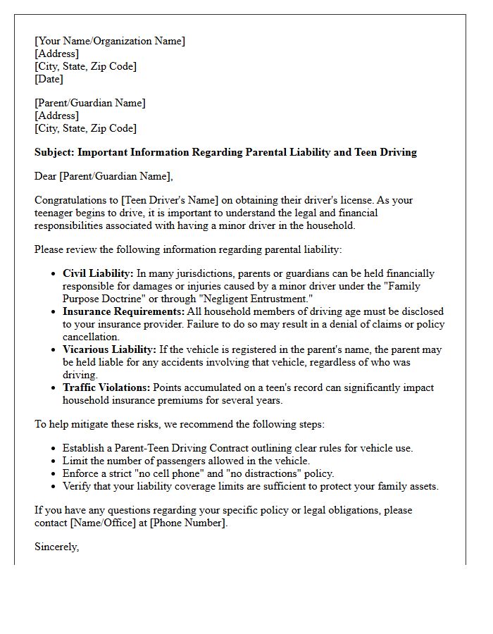 Parental Liability and Teen Driver Information Letter