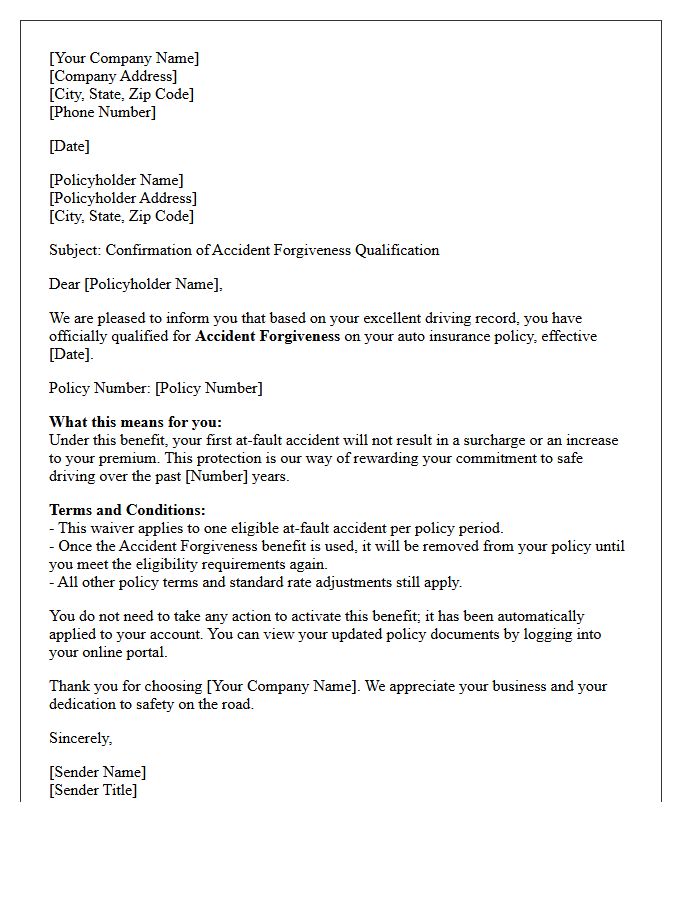 Accident Forgiveness Qualification Letter