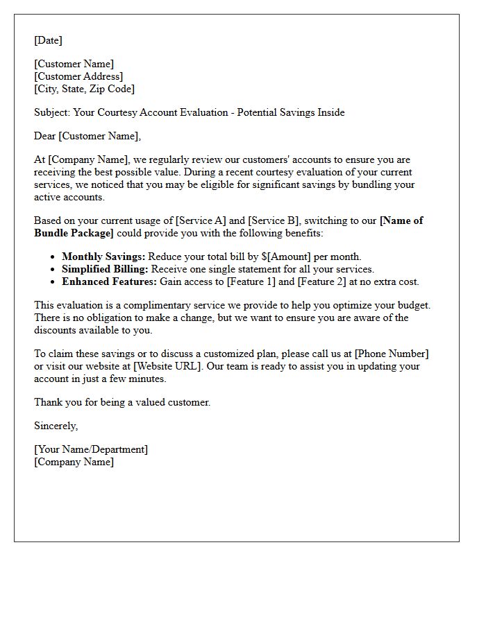 Bundle and Save Courtesy Evaluation Letter