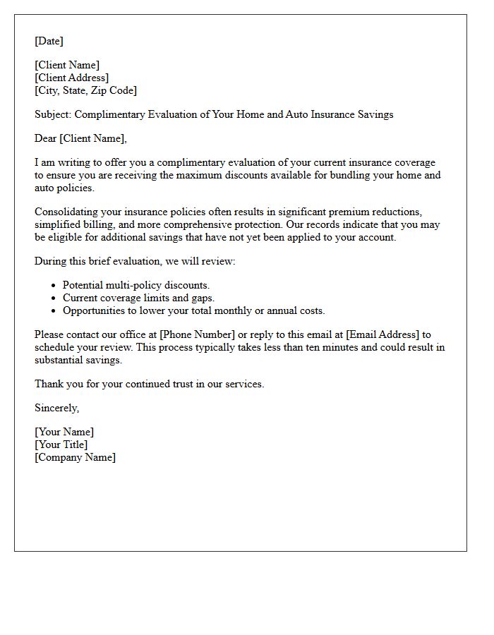 Home and Auto Bundle Savings Evaluation Letter