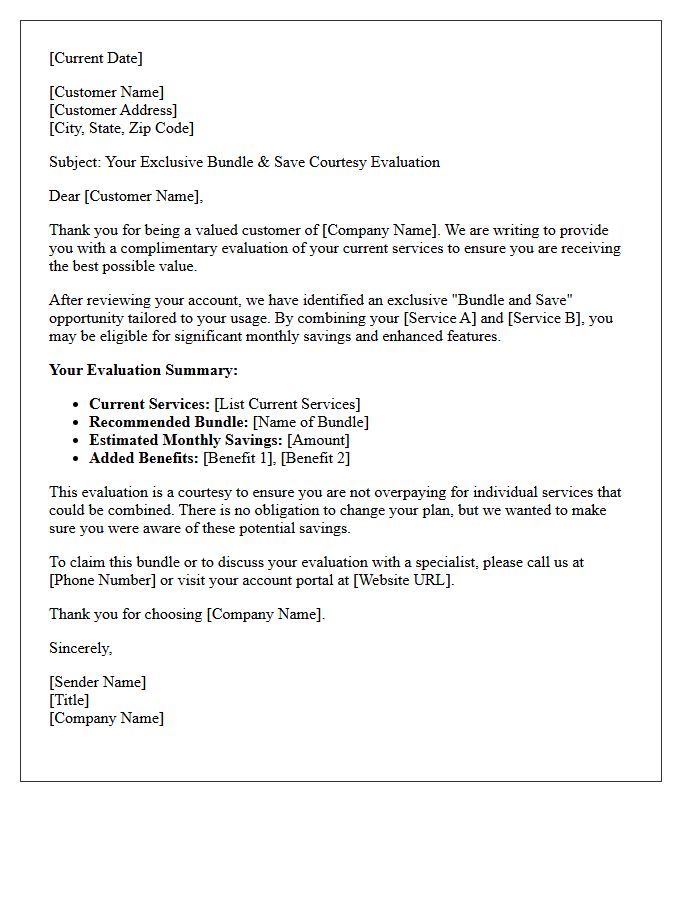 Exclusive Bundle and Save Courtesy Evaluation Letter