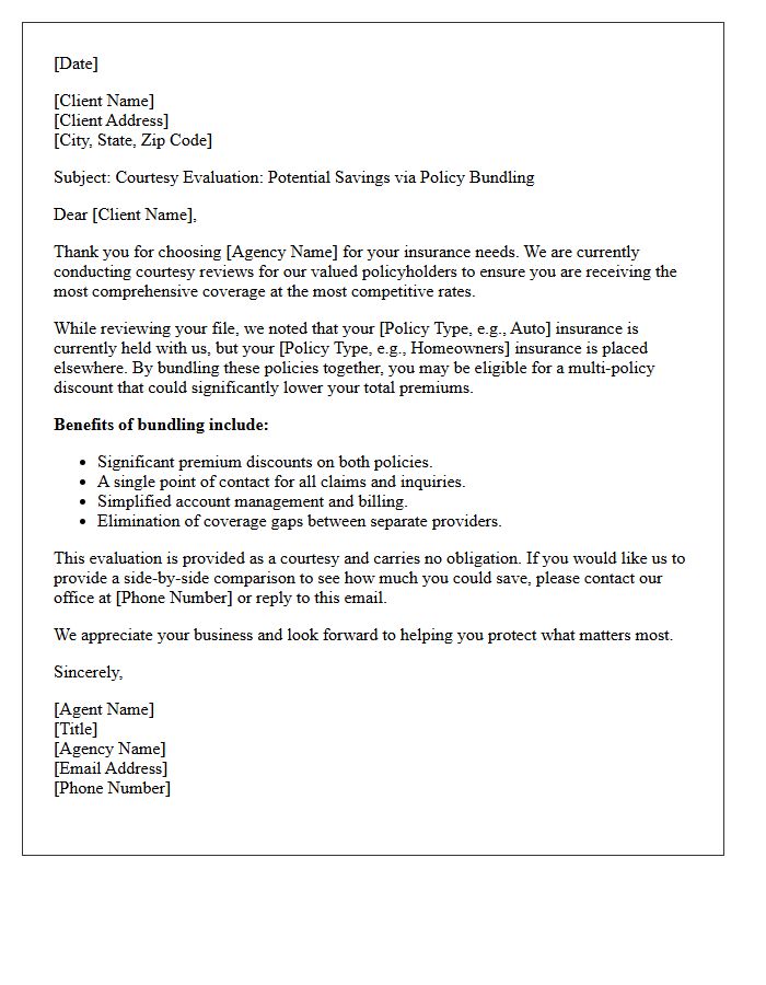 Courtesy Evaluation Letter for Insurance Bundling
