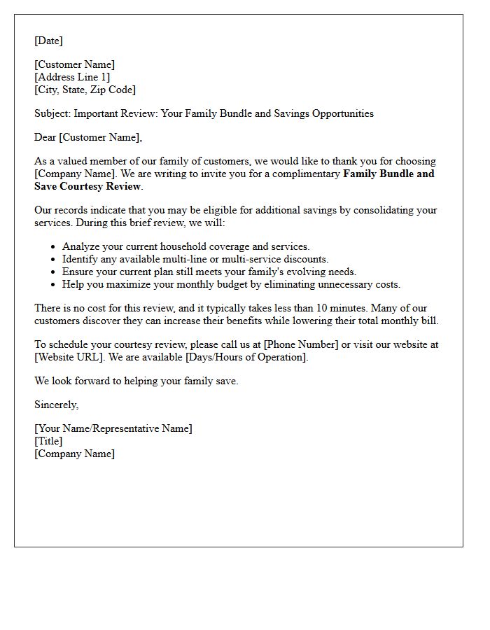 Family Bundle and Save Courtesy Review Letter
