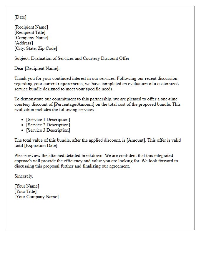 Courtesy Discount and Bundle Evaluation Letter