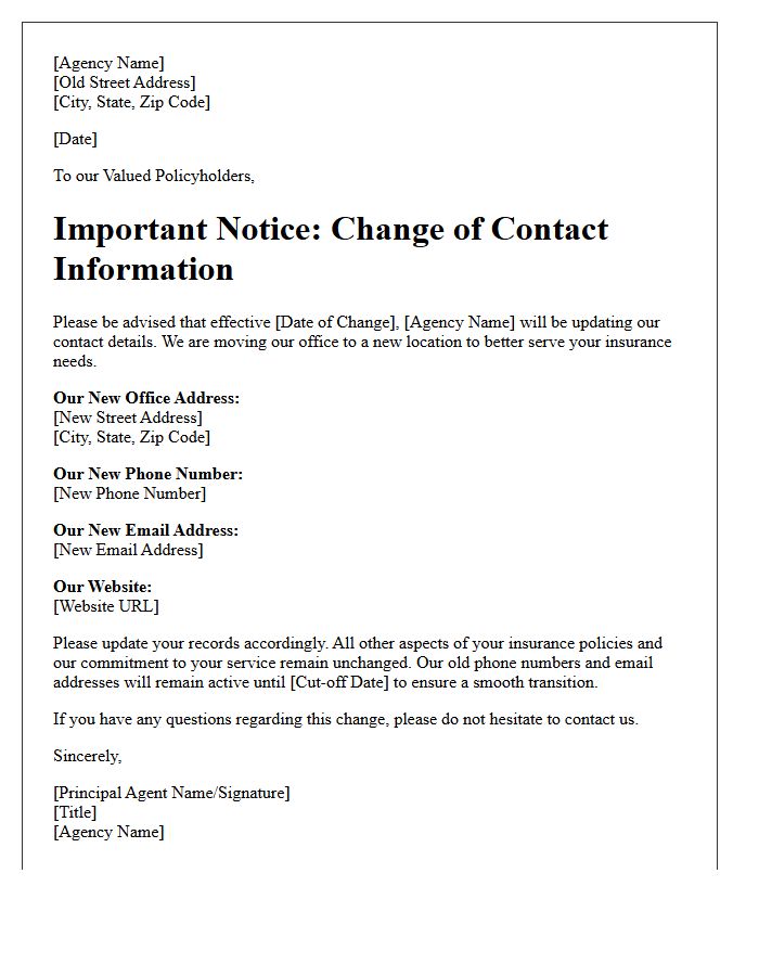Insurance Agency Contact Information Change Notice Letter