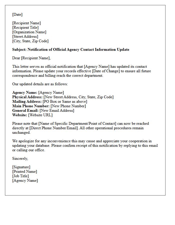 Official Letter of Agency Contact Information Update