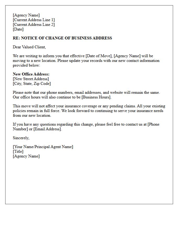 Notice Letter Regarding Insurance Agency Address Change
