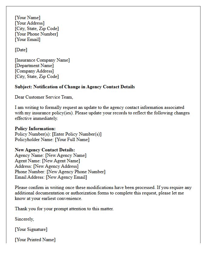 Agency Contact Details Modification Letter for Policyholders