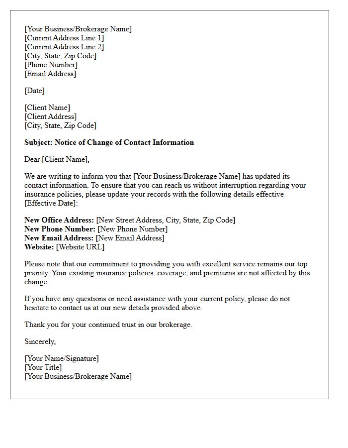Insurance Brokerage Contact Information Update Letter