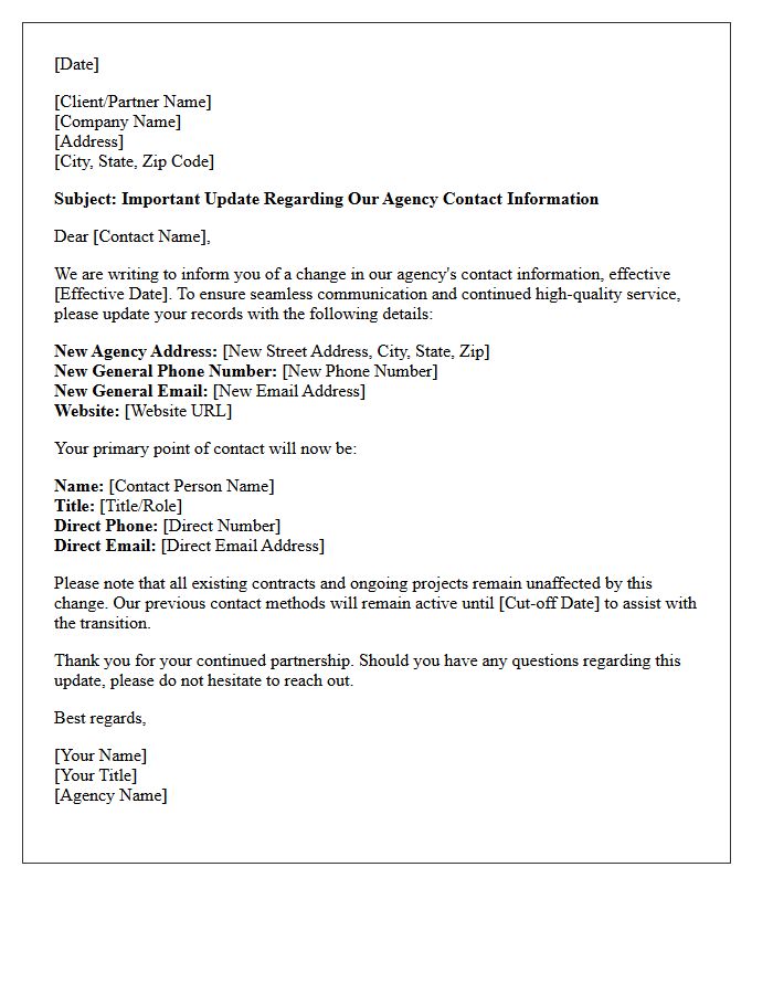 General Agency Contact Update Announcement Letter