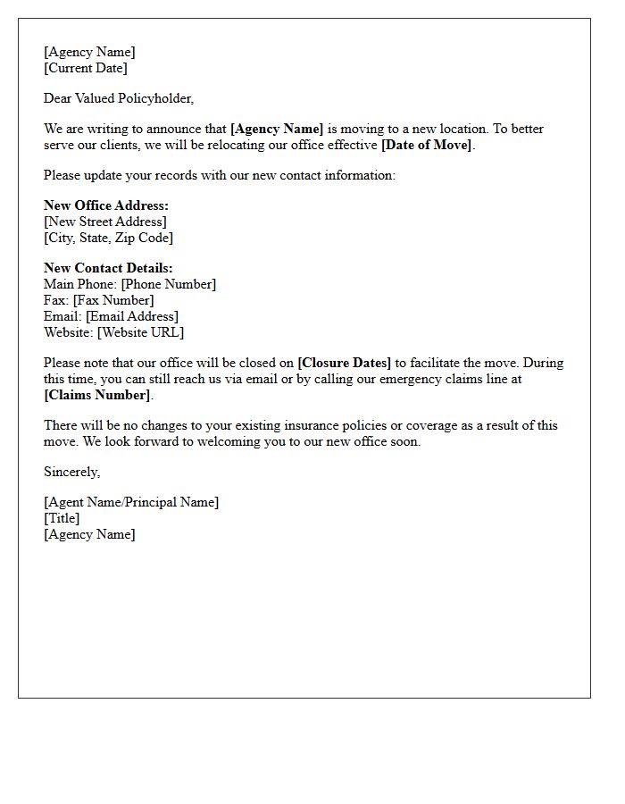 Insurance Agency Relocation and Contact Update Letter