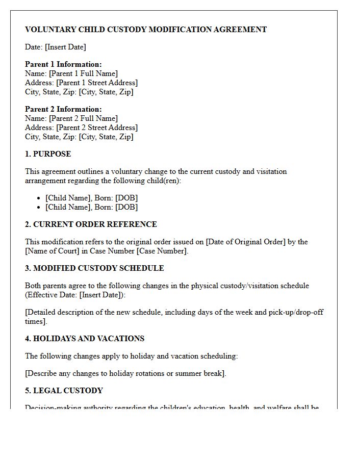 Voluntary Child Custody Modification Agreement Letter