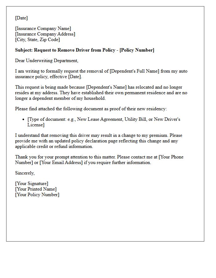 Relocated Dependent Removal of Driver Endorsement Letter