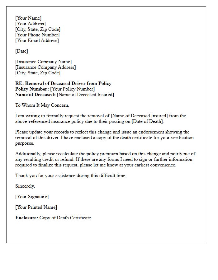 Deceased Insured Removal of Driver Endorsement Letter