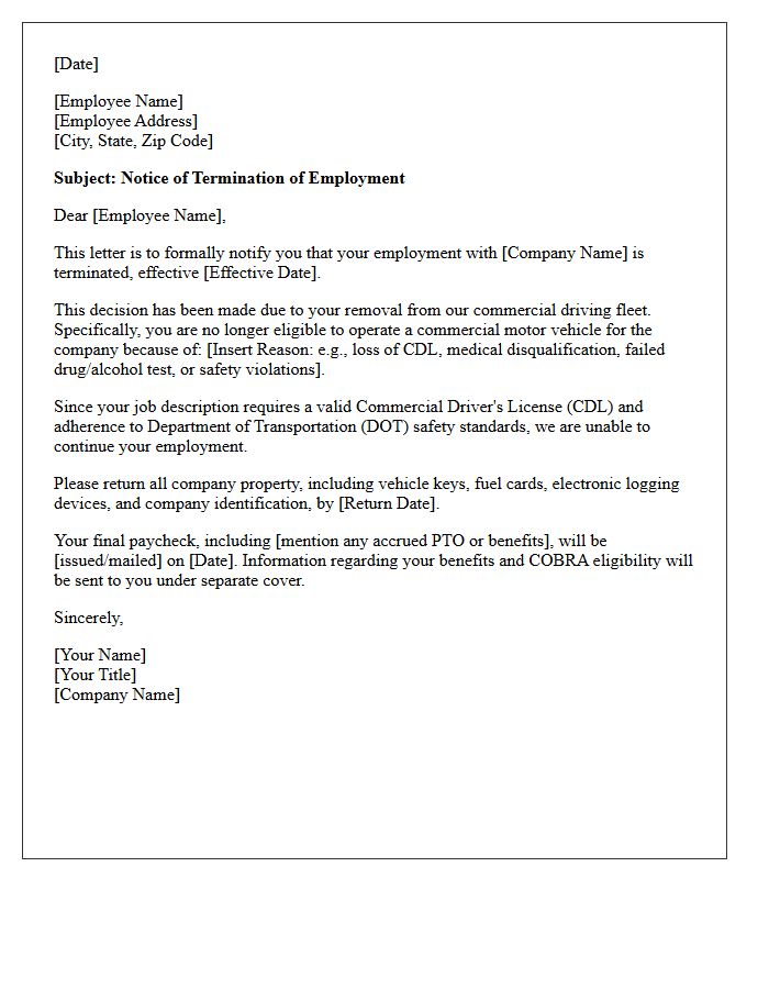 Employee Termination Commercial Driver Removal Letter
