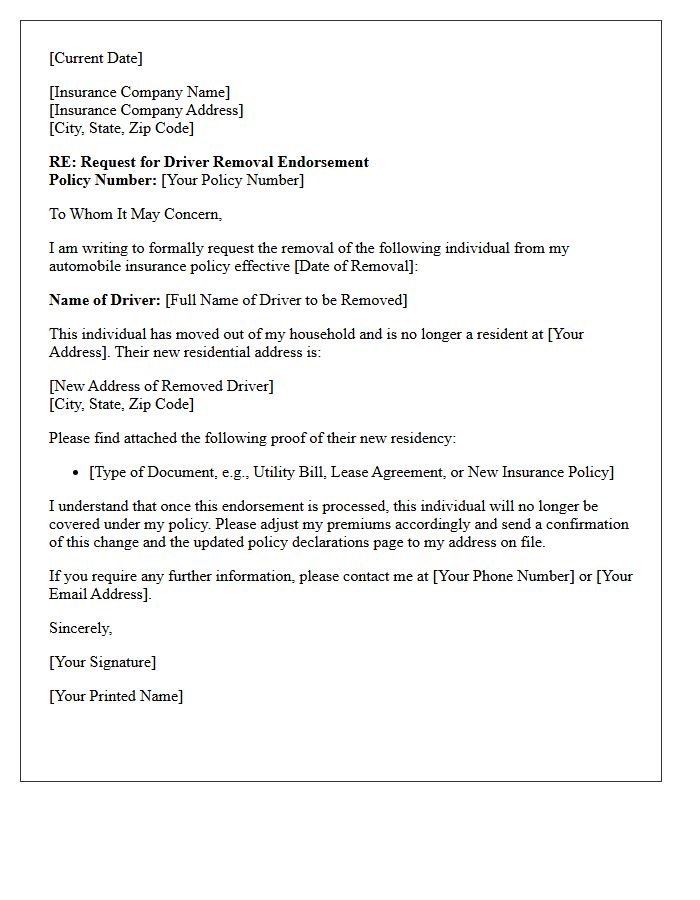 Household Move Out Driver Removal Endorsement Letter