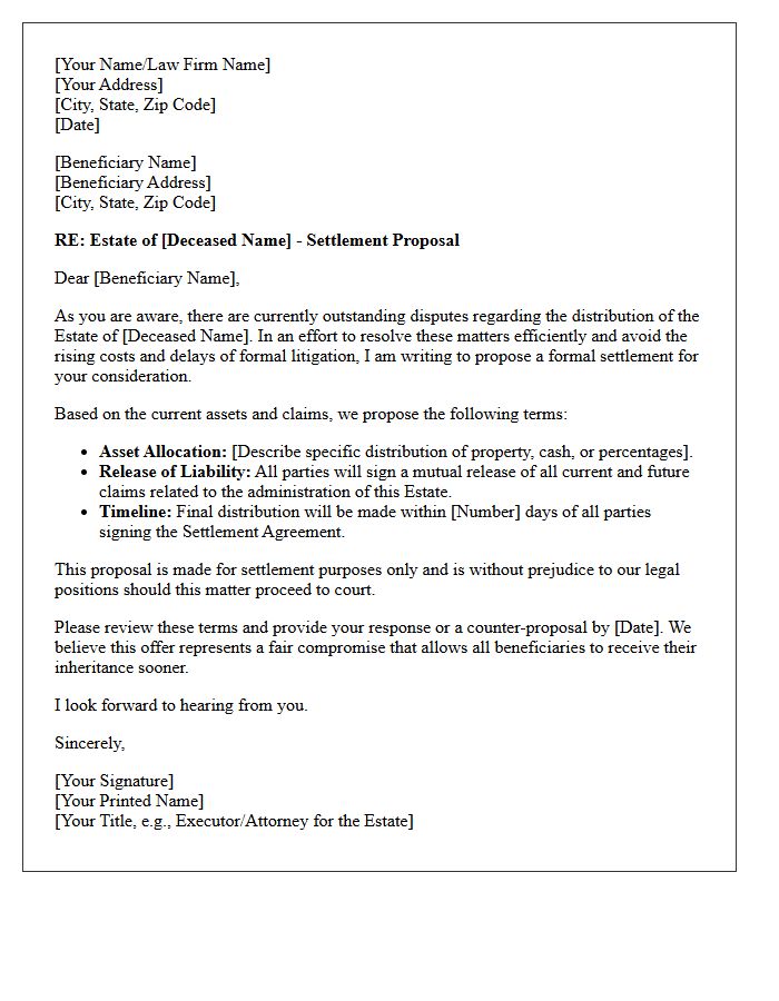 Initial Settlement Proposal Letter to Disputing Beneficiaries