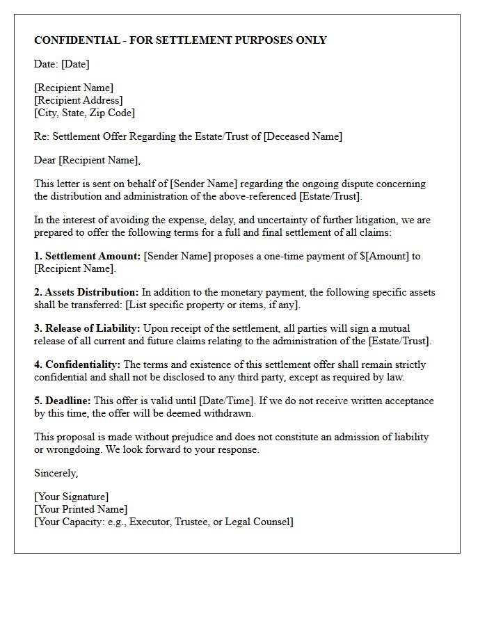 Confidential Beneficiary Dispute Settlement Offer Letter